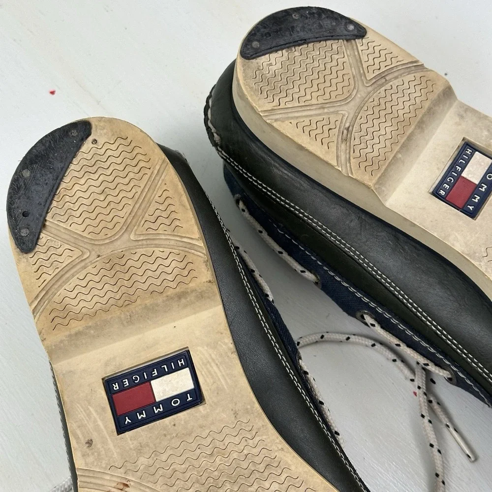 VTG Tommy Hilfiger Leather Boat Shoes Mens 13 Blue Deck TH 44/480 Sailing Gear
